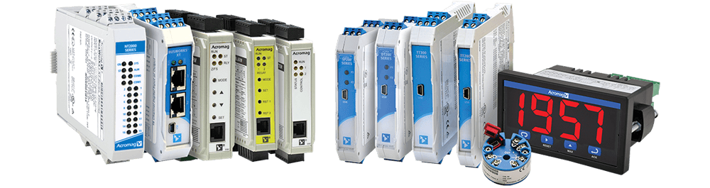 Acromag signal conditioning and I/O modules installed in an industrial control panel