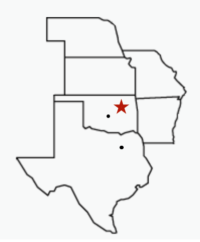 Service area map with Tulsa star